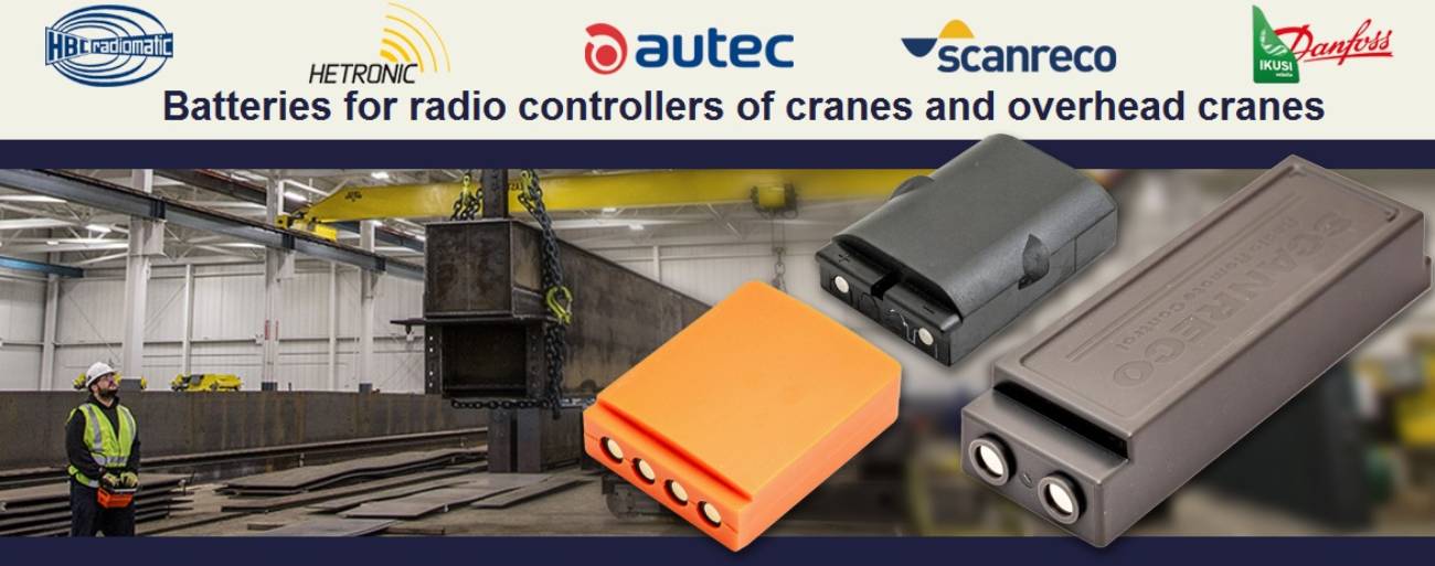 Batteries for radio controllers of cranes and overhead cranes