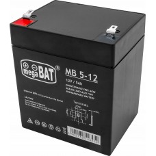 AGM „MegaBat 5-12“ 12 V 5 Ah akumuliatorius, skirtas signalizacijai, UPS, kasos aparatams ir stebėjimo sistemoms